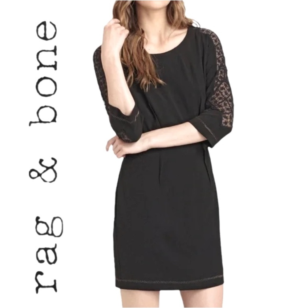 Rag & Bone Gayatri Mid Length Lace Insert Black Dress